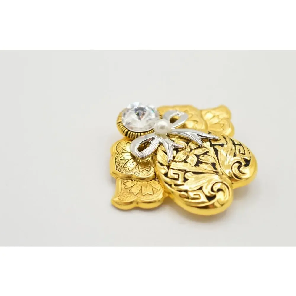 Jane 1995 AOL Signed Vintage Pin Brooch Guardian Gold Angel Rhinestone Chic BinJ